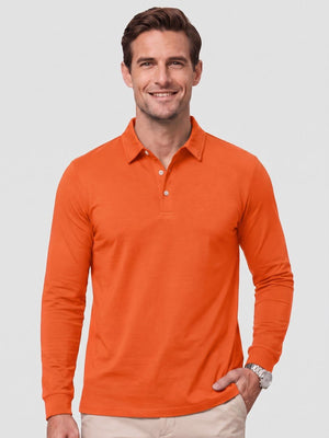 TACVASEN Orange Quick-Dry Long Sleeve Polo Shirt for Golf & Work