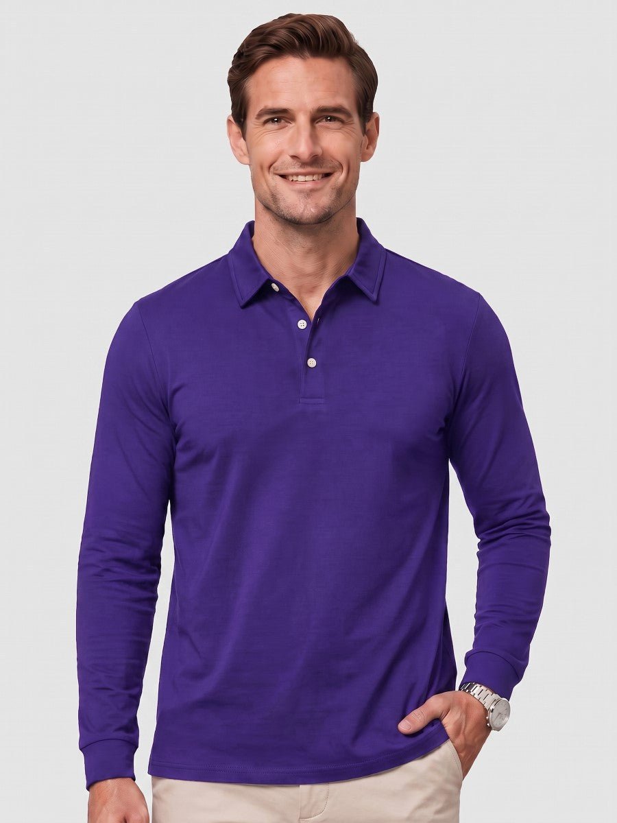 TACVASEN Purple Quick-Dry Long Sleeve Polo Shirt for Golf & Work