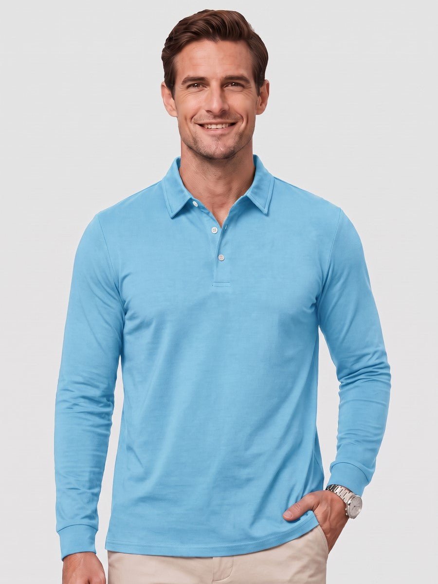 TACVASEN Sky Blue Quick-Dry Long Sleeve Polo Shirt for Golf & Work