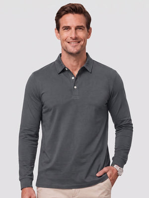 TACVASEN Dark Grey Quick-Dry Long Sleeve Polo Shirt for Golf & Work