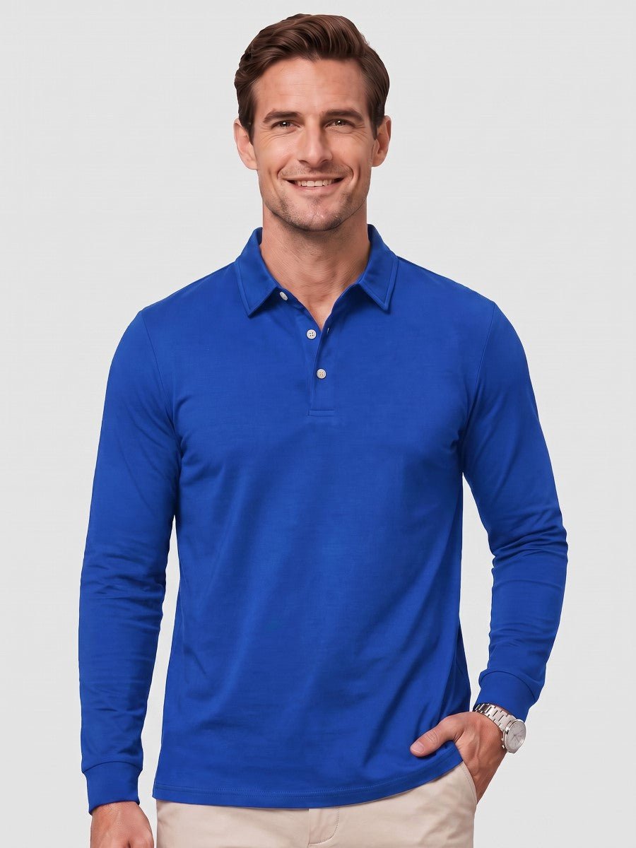 TACVASEN Blue Quick-Dry Long Sleeve Polo Shirt for Golf & Work
