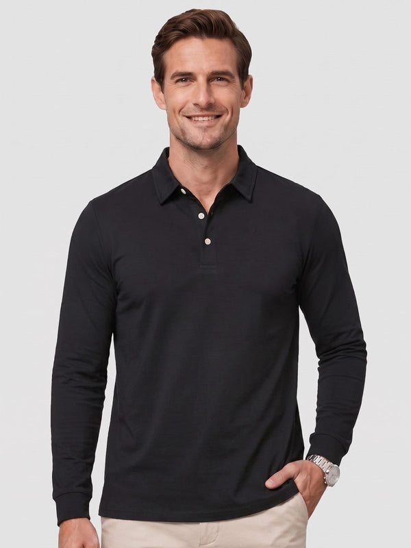 TACVASEN Black Quick-Dry Long Sleeve Polo Shirt for Golf & Work