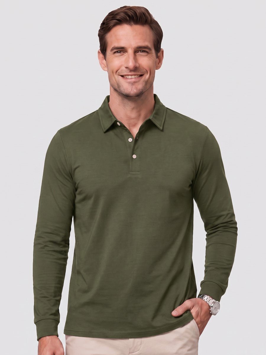 TACVASEN Army Green Quick-Dry Long Sleeve Polo Shirt for Golf & Work