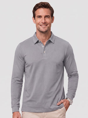 TACVASEN Light Grey Quick-Dry Long Sleeve Polo Shirt for Golf & Work