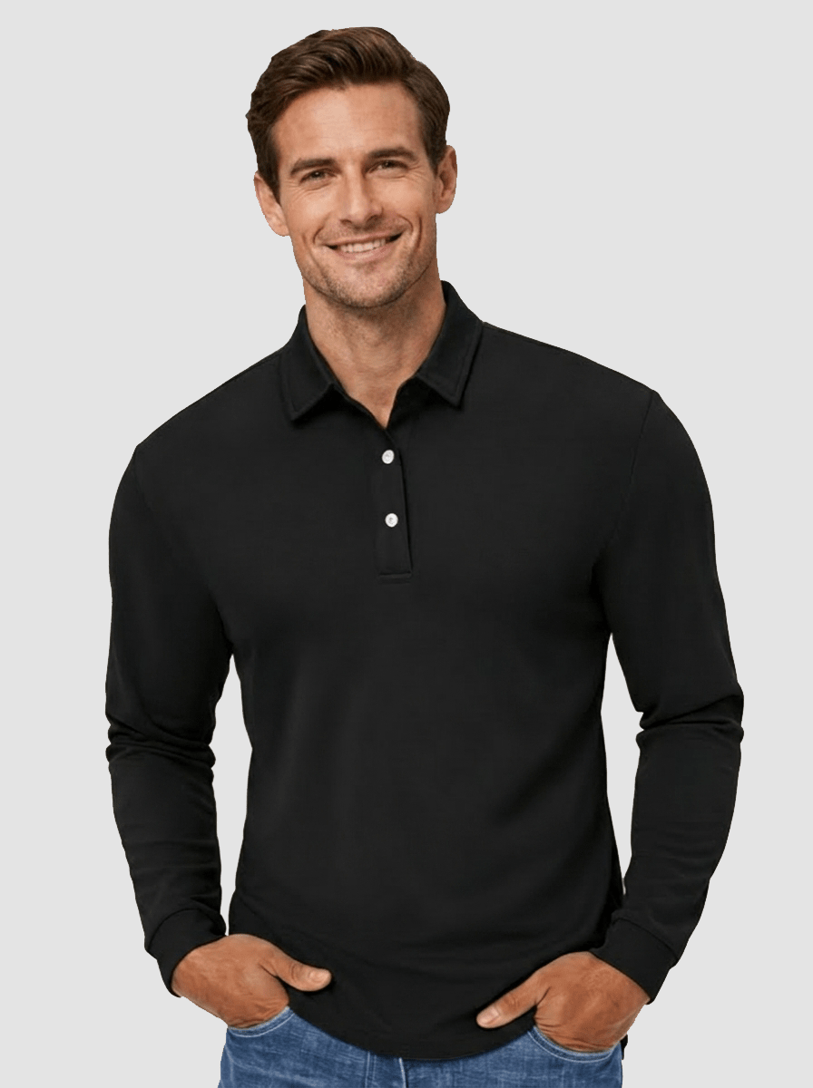 TACVASEN Black Quick-Dry Long Sleeve Polo Shirt for Golf & Work