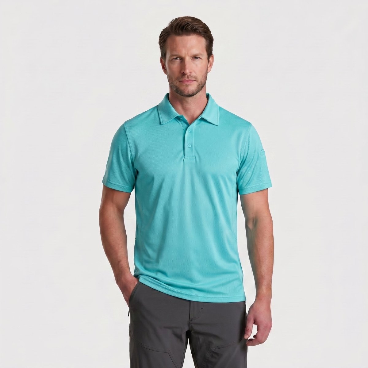 TACVASEN Lake Blue Quick Dry Tactical Polo Top Short Sleeve Shirt