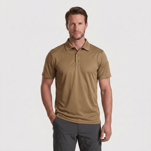 TACVASEN Brown Quick Dry Tactical Polo Top Short Sleeve Shirt