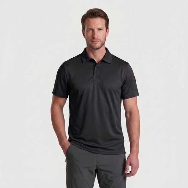 TACVASEN Black Quick Dry Tactical Polo Top Short Sleeve Shirt