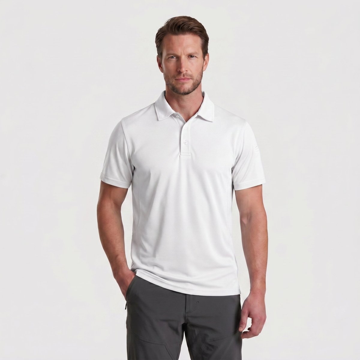 TACVASEN White Quick Dry Tactical Polo Top Short Sleeve Shirt
