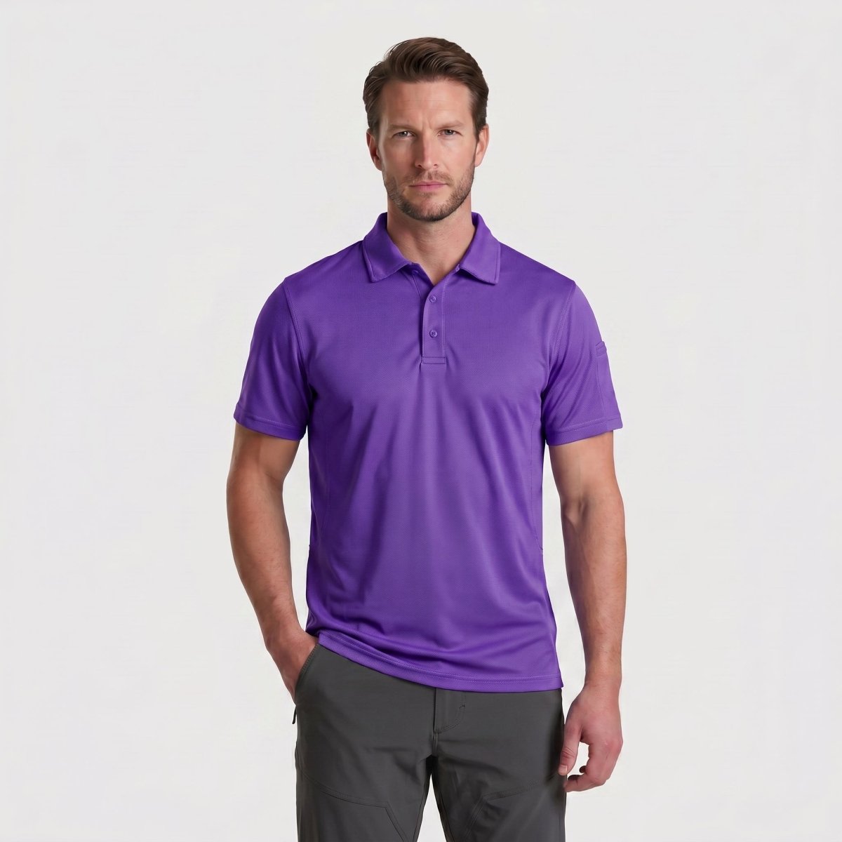 TACVASEN Purple Quick Dry Tactical Polo Top Short Sleeve Shirt