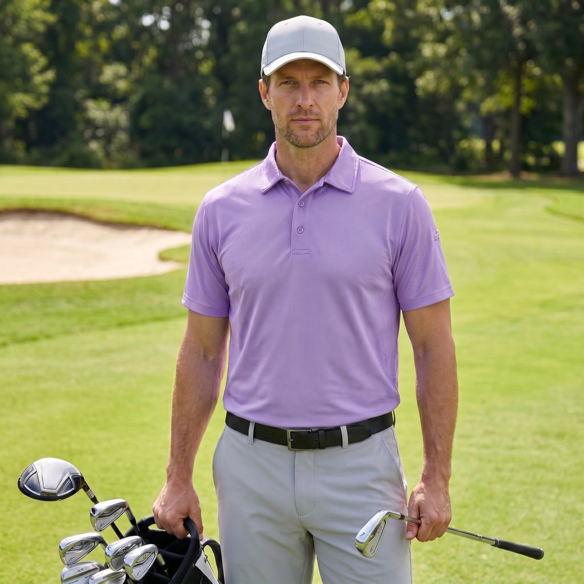 TACVASEN Light Purple Quick Dry Tactical Polo Top Short Sleeve Shirt