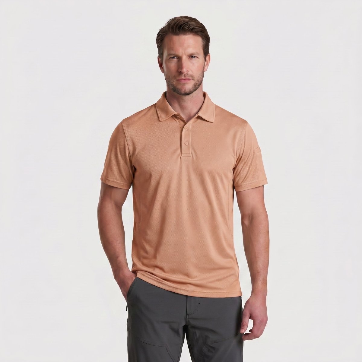 TACVASEN Apricot Quick Dry Tactical Polo Top Short Sleeve Shirt