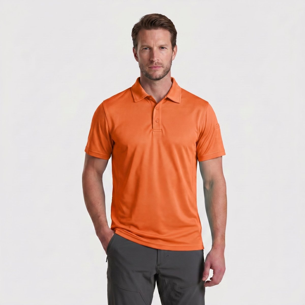 TACVASEN Orange Quick Dry Tactical Polo Top Short Sleeve Shirt