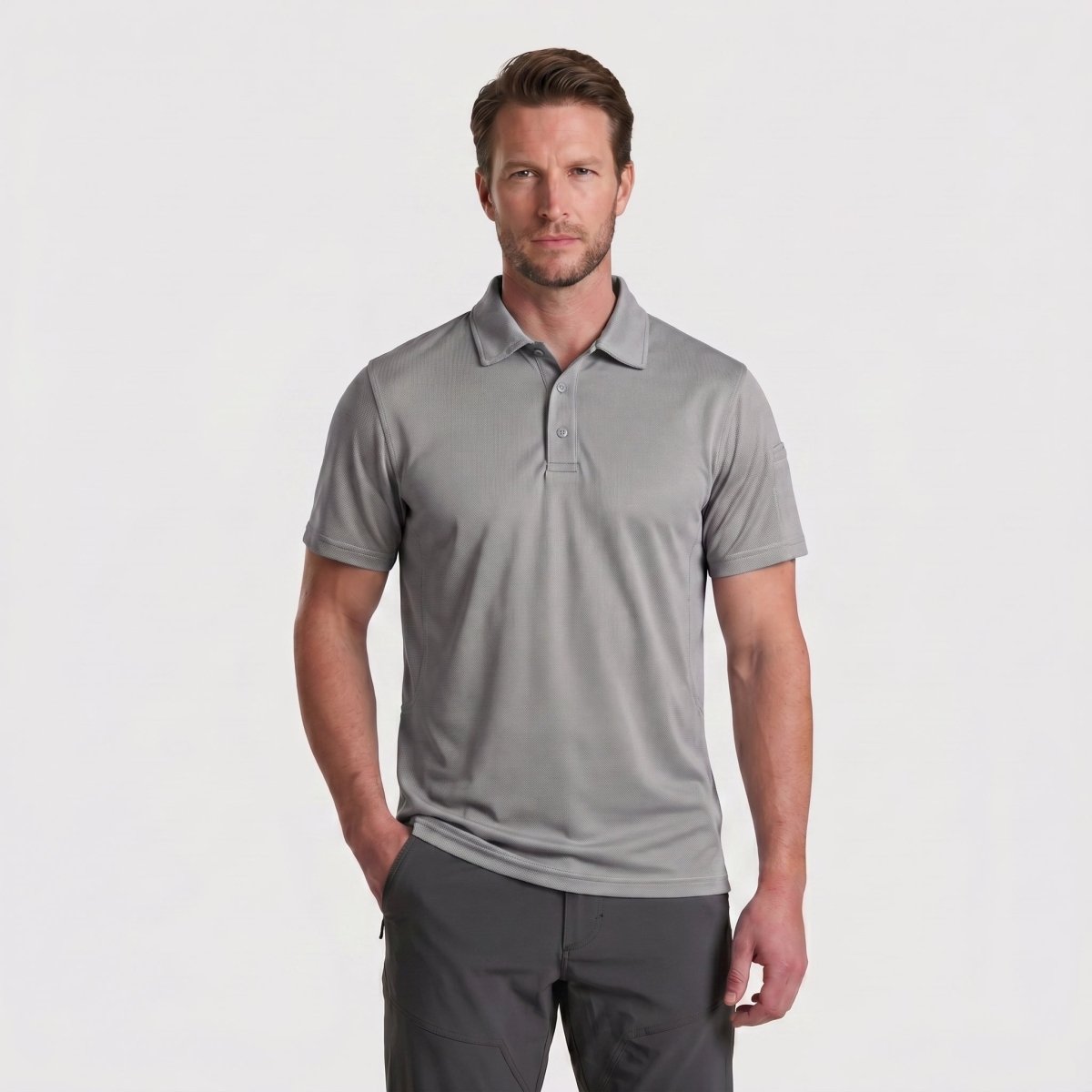 TACVASEN Light Grey Quick Dry Tactical Polo Top Short Sleeve Shirt