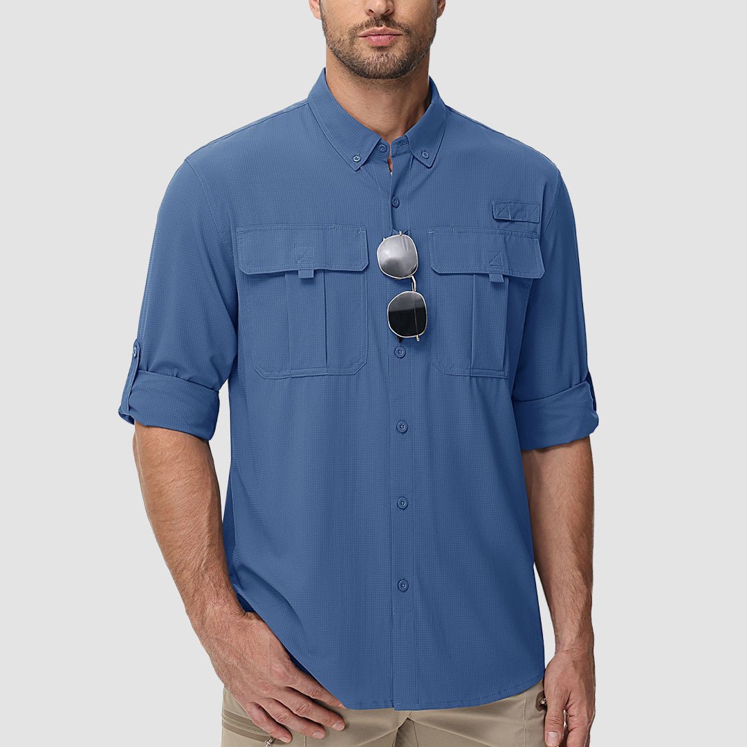 TACVASEN Blue Grey Quick Dry Tactical Shirts UV Protection Hiking Shirt