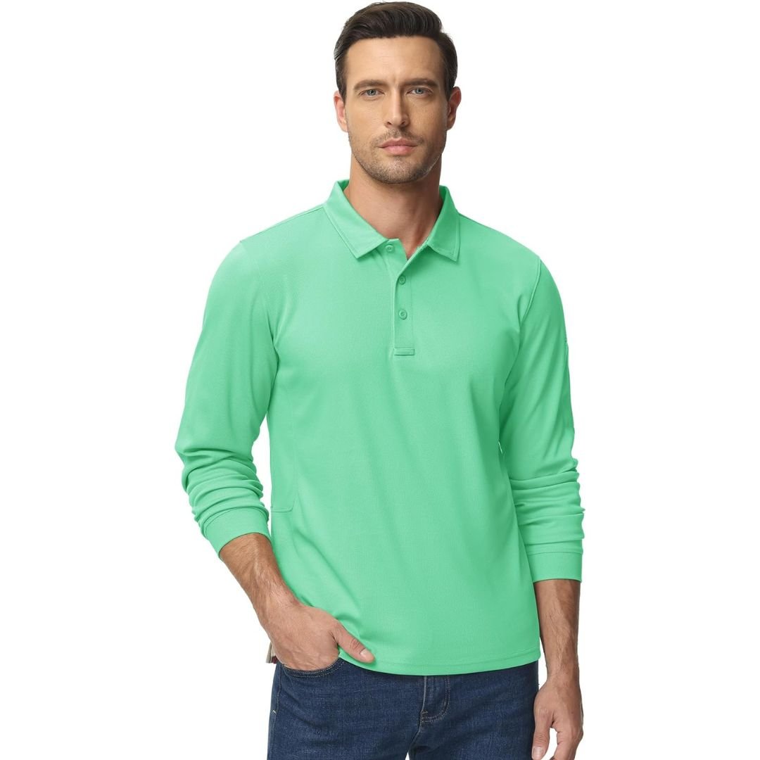 TACVASEN Black Long Sleeve Quick Dry Tactical Performance Polo Shirt