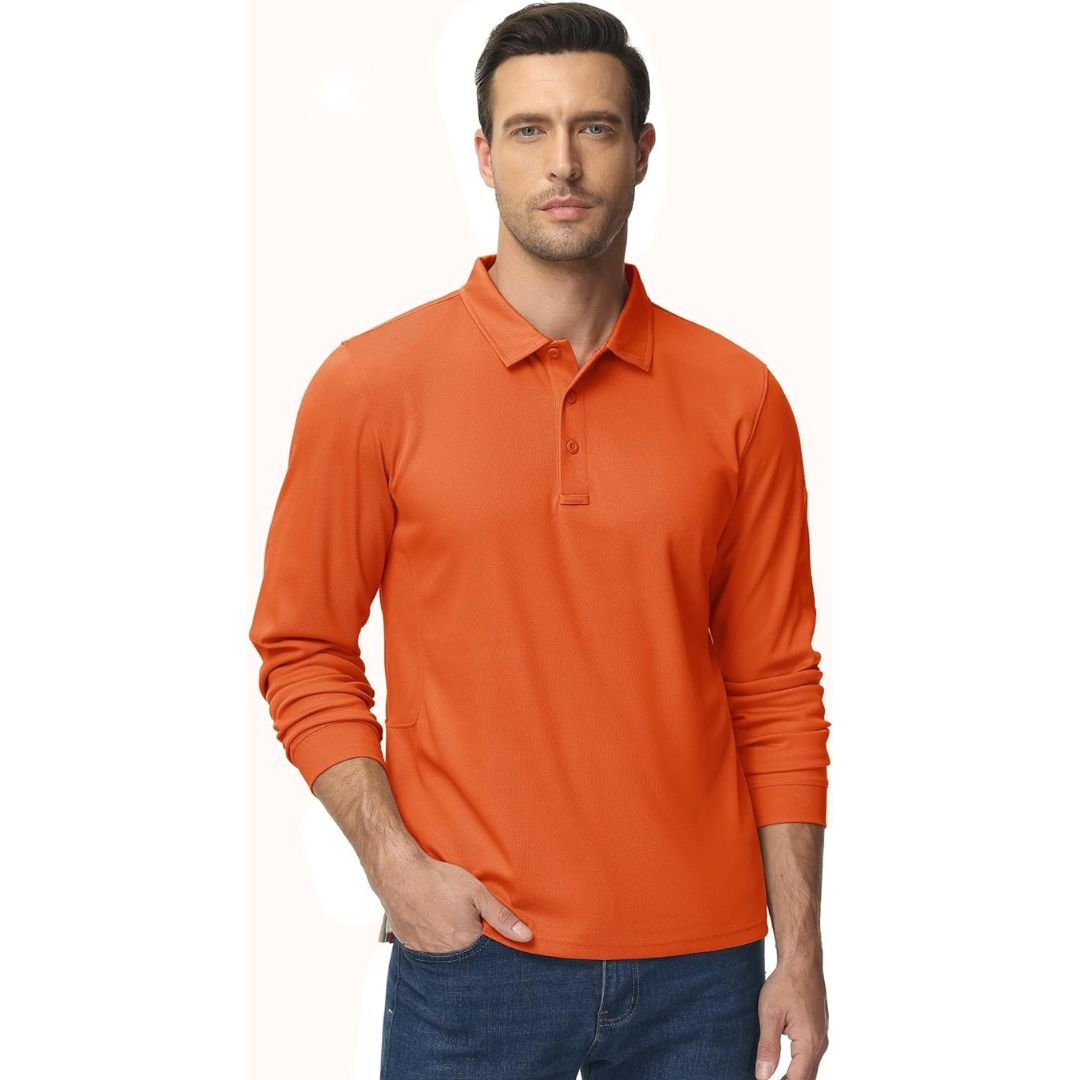 TACVASEN Black Long Sleeve Quick Dry Tactical Performance Polo Shirt