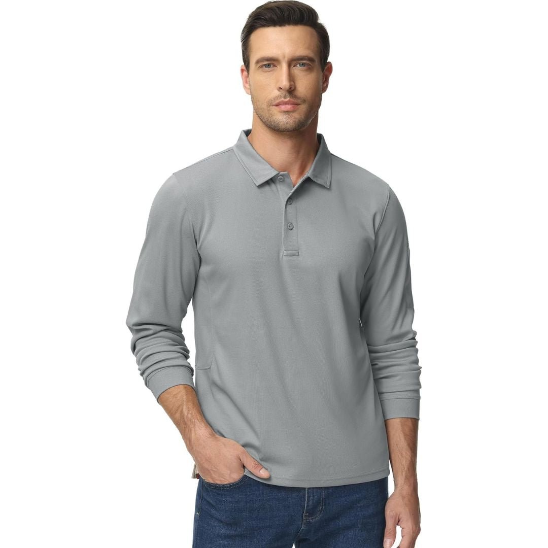 TACVASEN Black Long Sleeve Quick Dry Tactical Performance Polo Shirt