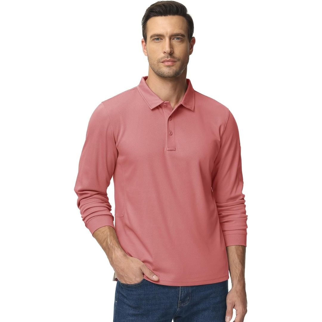 TACVASEN Black Long Sleeve Quick Dry Tactical Performance Polo Shirt