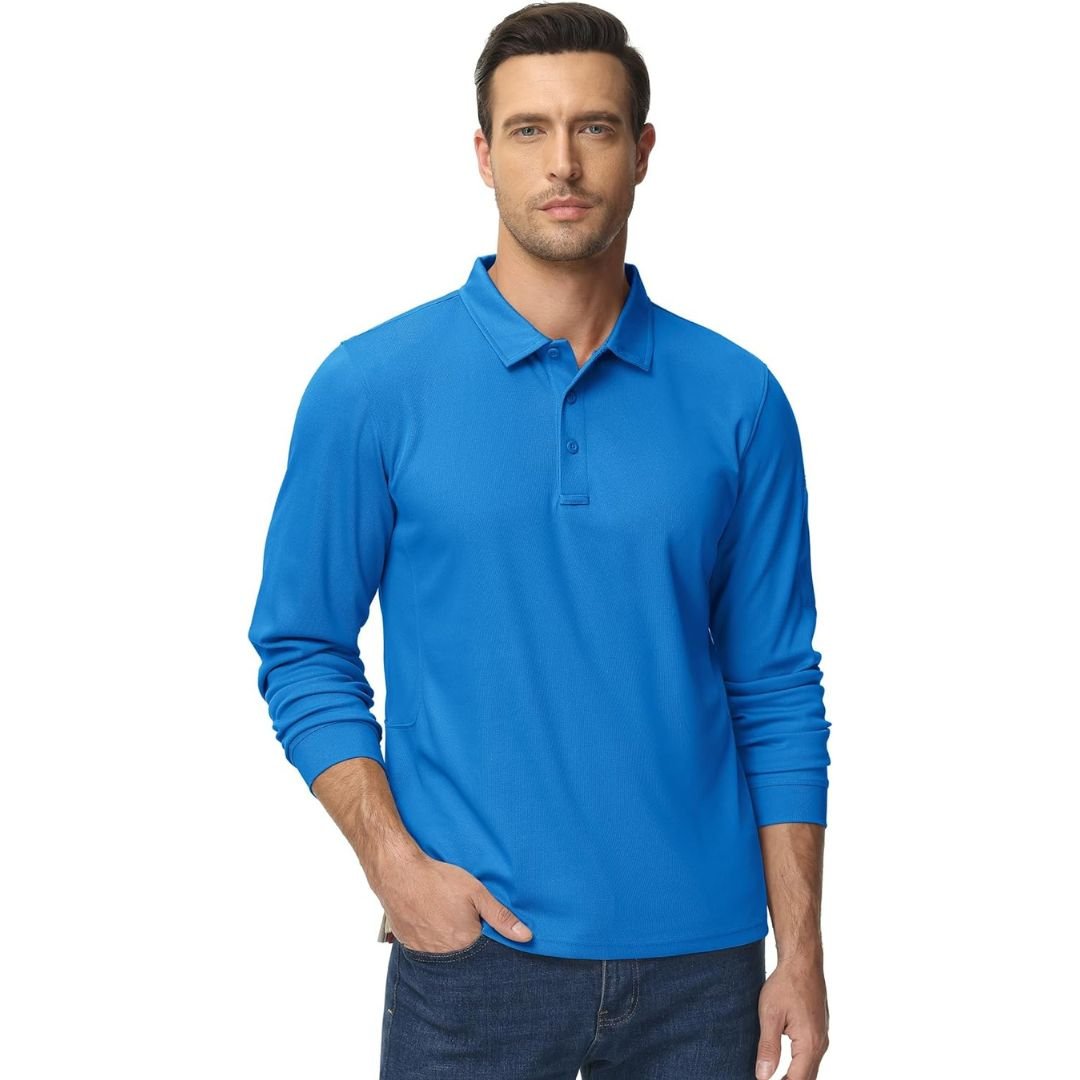 TACVASEN Black Long Sleeve Quick Dry Tactical Performance Polo Shirt