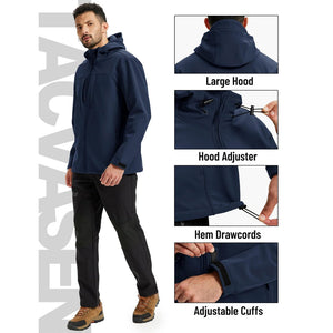 TACVASEN Navy Tactical Softshell Jacket Hooded Waterproof Coat