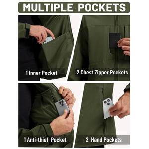 TACVASEN Army Green Tactical Softshell Jacket Hooded Waterproof Coat
