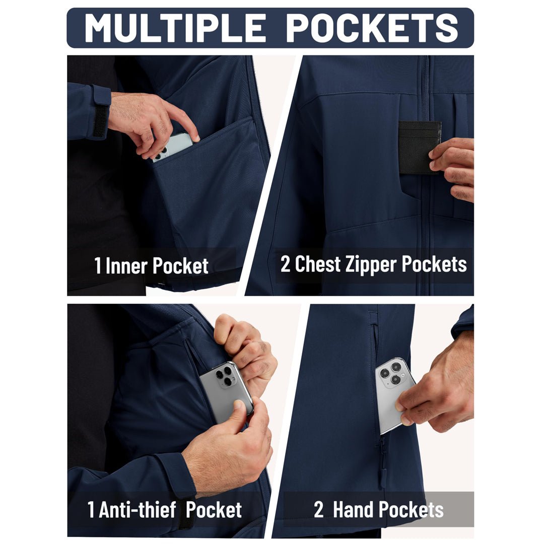 TACVASEN Navy Tactical Softshell Jacket Hooded Waterproof Coat