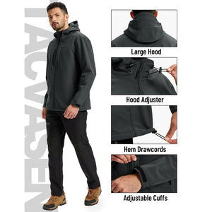 TACVASEN Dark Gray Tactical Softshell Jacket Hooded Waterproof Coat