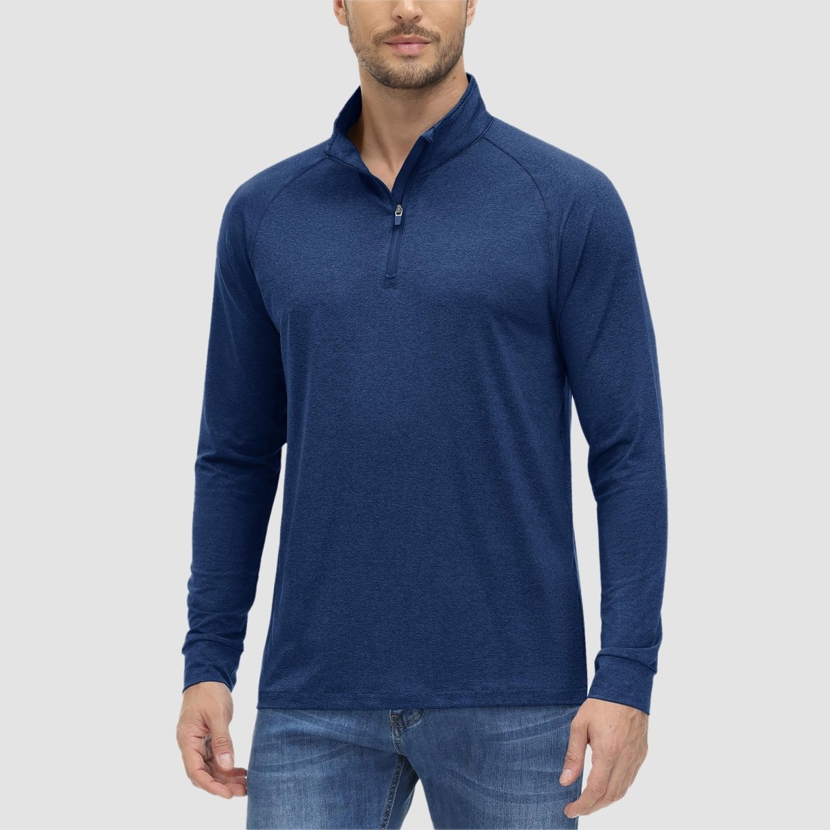 TACVASEN Dark blue UPF 50+ Sun Protection Quarter Zip Long Sleeve Shirt