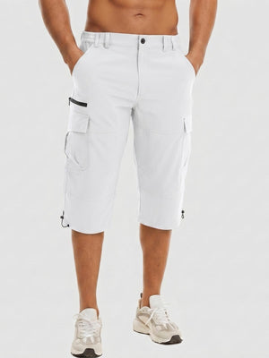 TACVASEN White Utility Cargo Shorts 3/4 Length Capri Pants