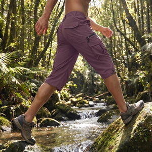 TACVASEN Purple Red Utility Cargo Shorts 3/4 Length Capri Pants