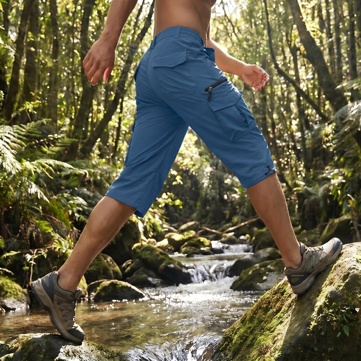 TACVASEN Blue Grey Utility Cargo Shorts 3/4 Length Capri Pants