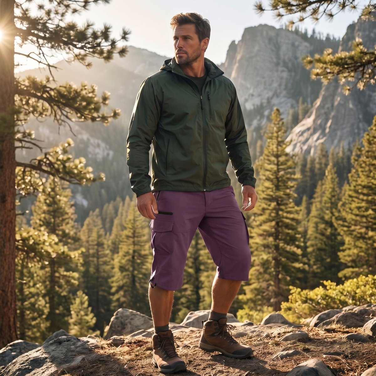 TACVASEN Purple Red Utility Cargo Shorts 3/4 Length Capri Pants