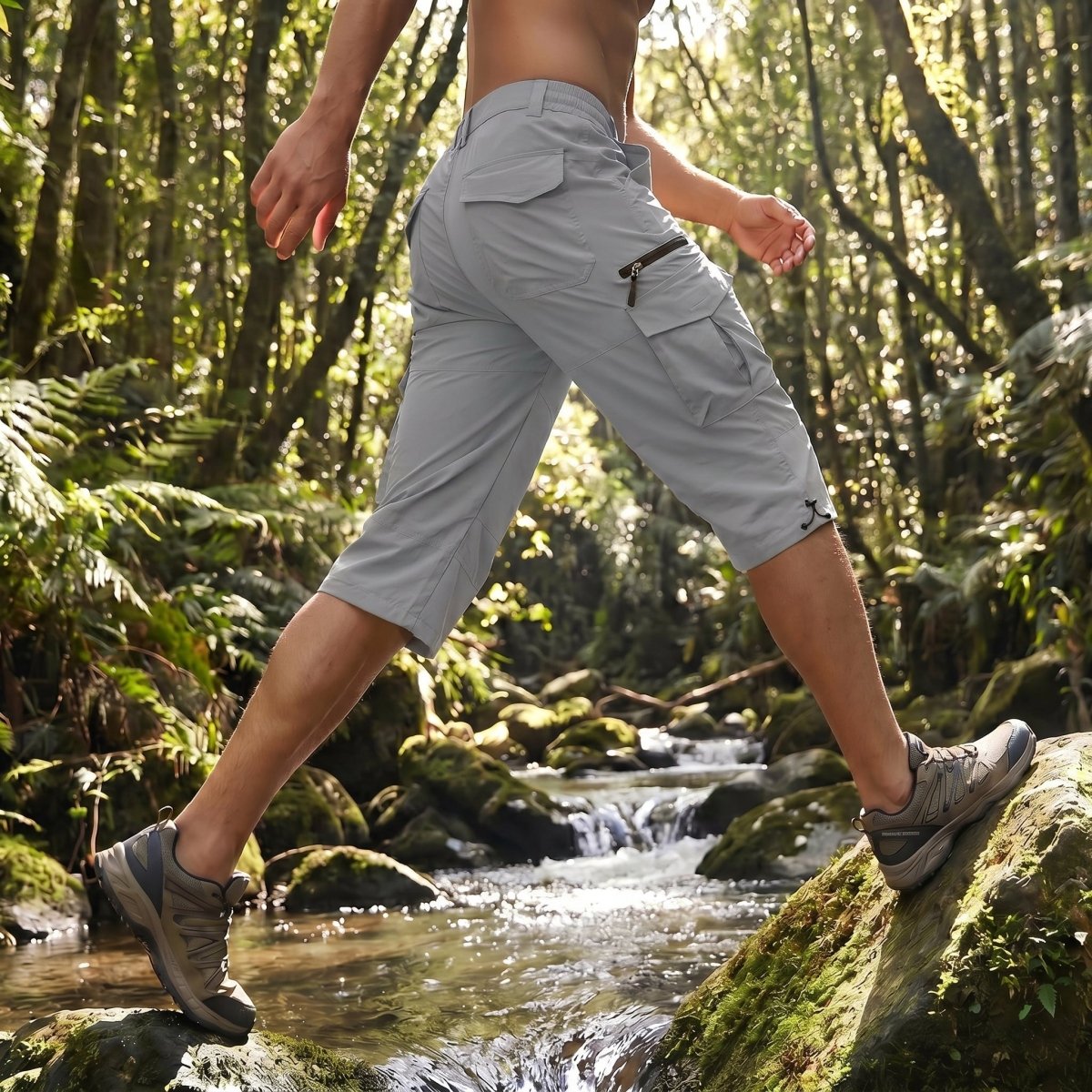 TACVASEN Light Grey Utility Cargo Shorts 3/4 Length Capri Pants
