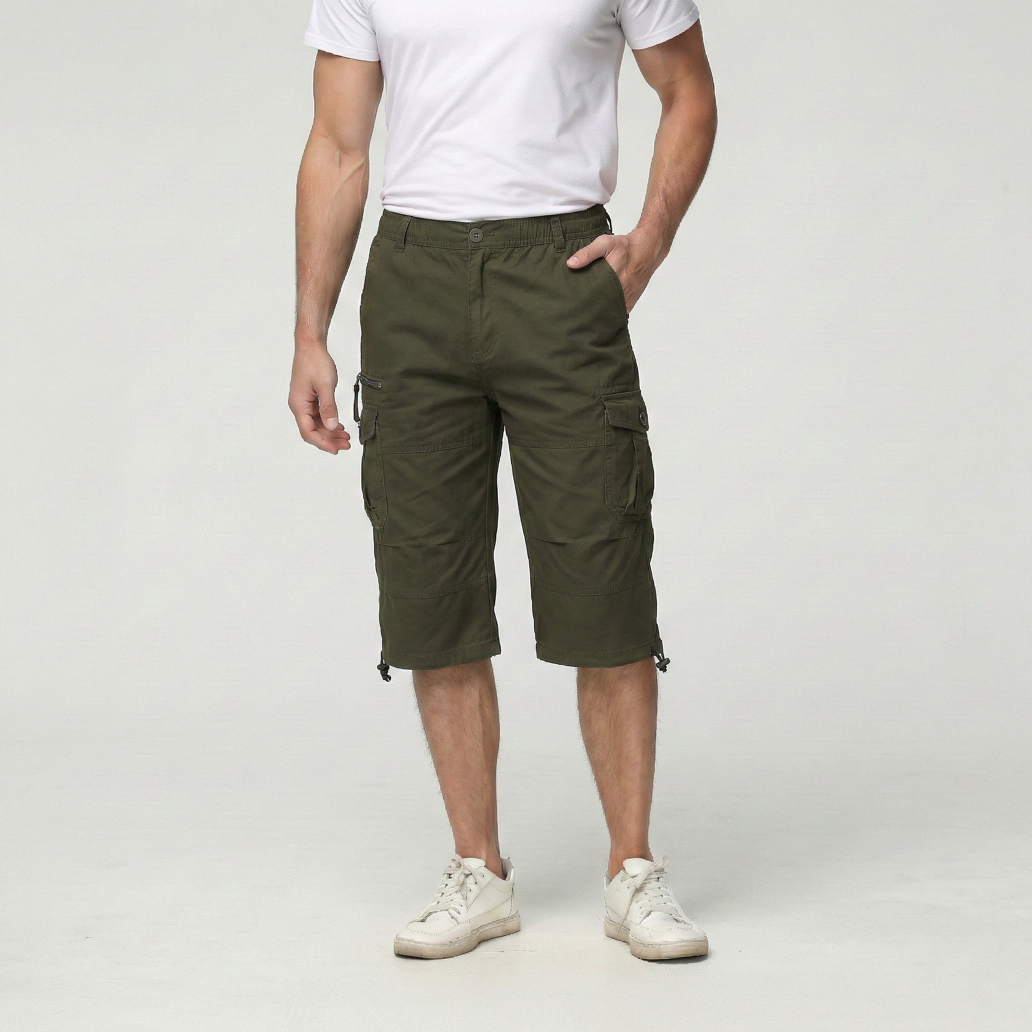 TACVASEN Army Green Utility Cargo Shorts 3/4 Length Cotton Pants