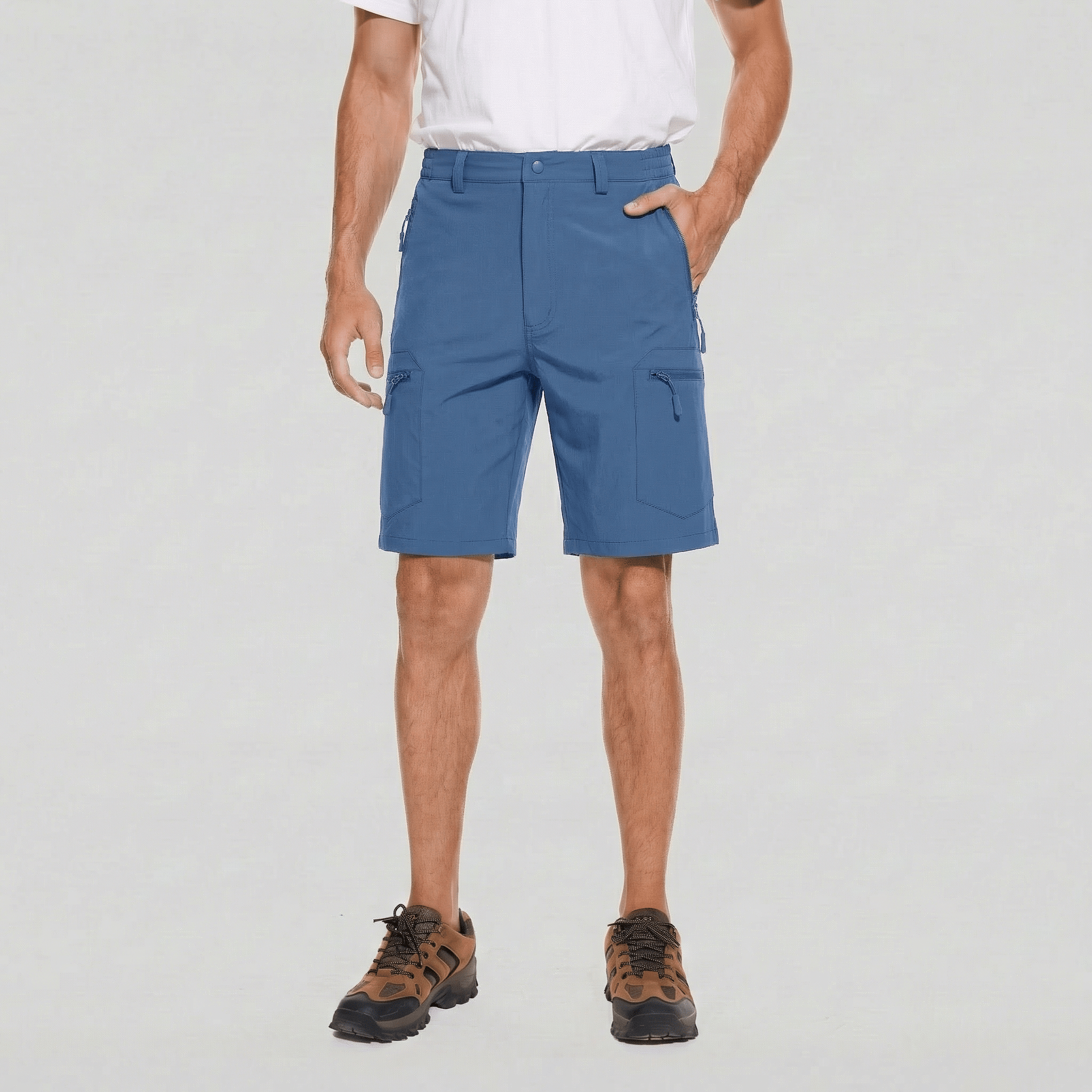 TACVASEN Blue Grey Utility Cargo Shorts 5 Zip Pockets