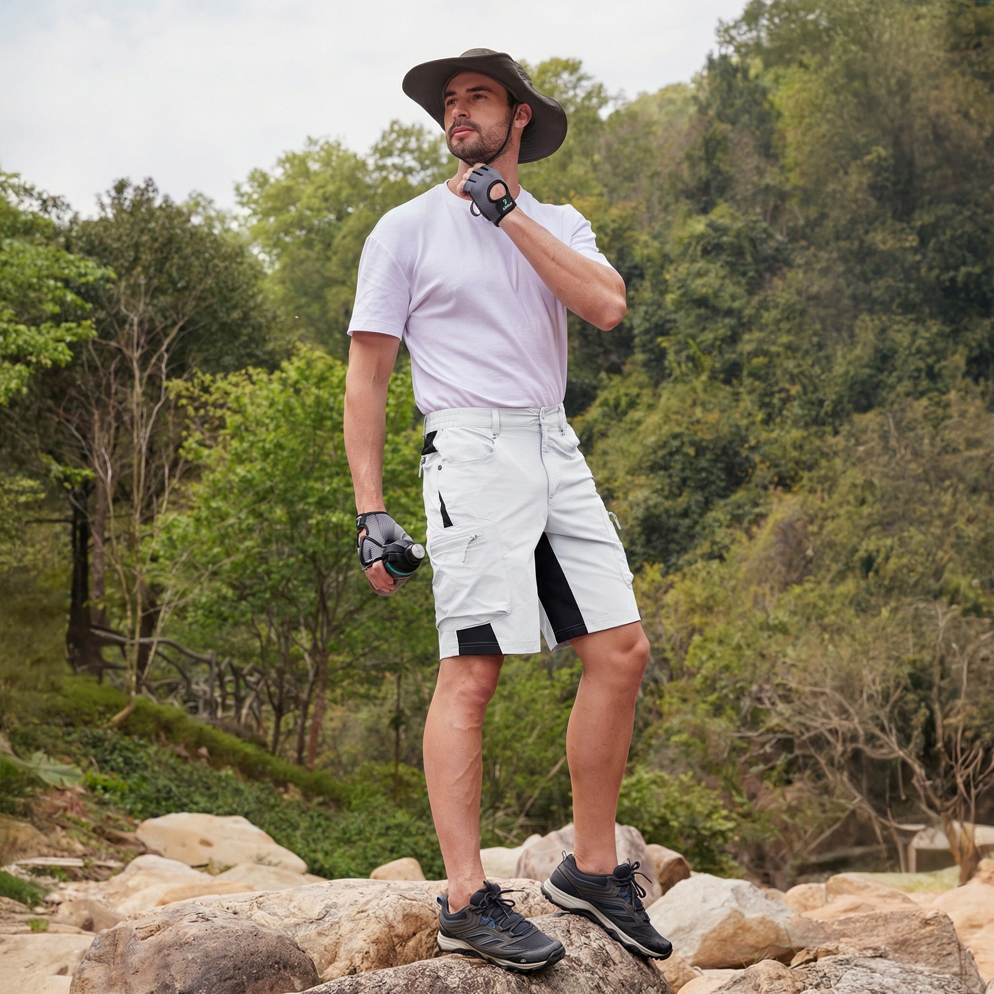 TACVASEN White Mens Utility Cargo Shorts Outdoor Hiking Shorts