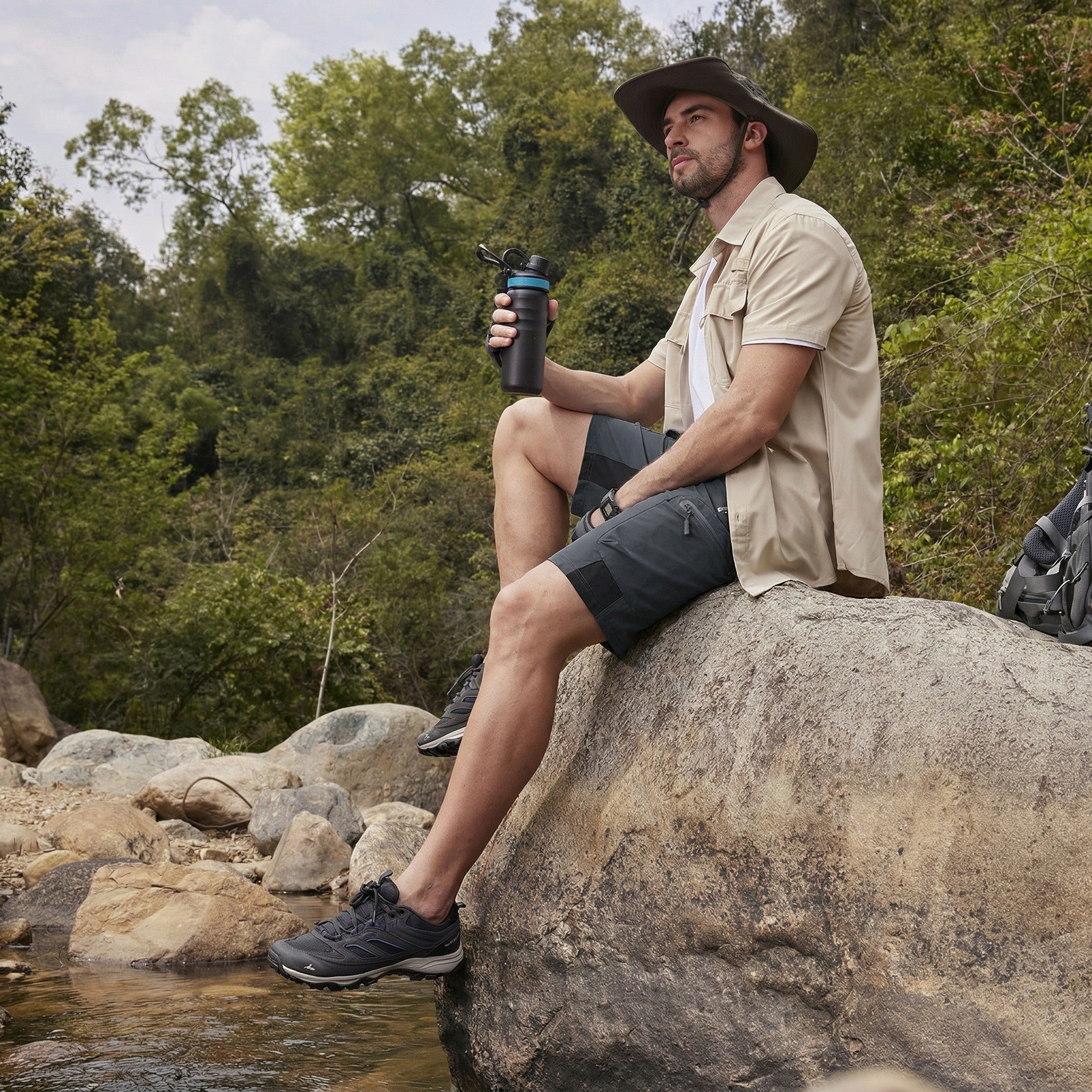 TACVASEN Khaki Mens Utility Cargo Shorts Outdoor Hiking Shorts