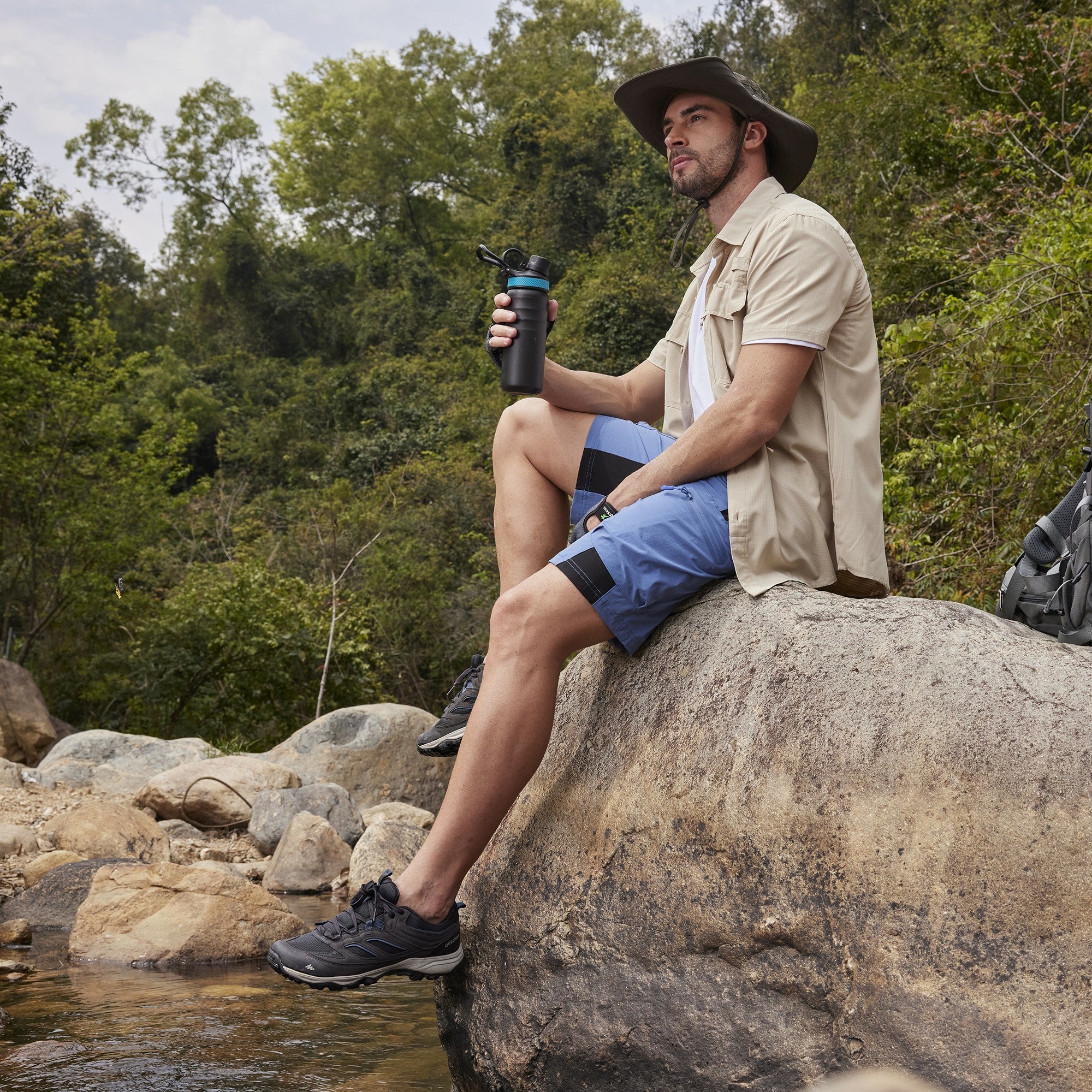 TACVASEN Blue Grey Mens Utility Cargo Shorts Outdoor Hiking Shorts