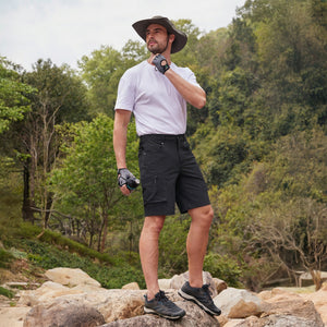 TACVASEN Black Mens Utility Cargo Shorts Outdoor Hiking Shorts