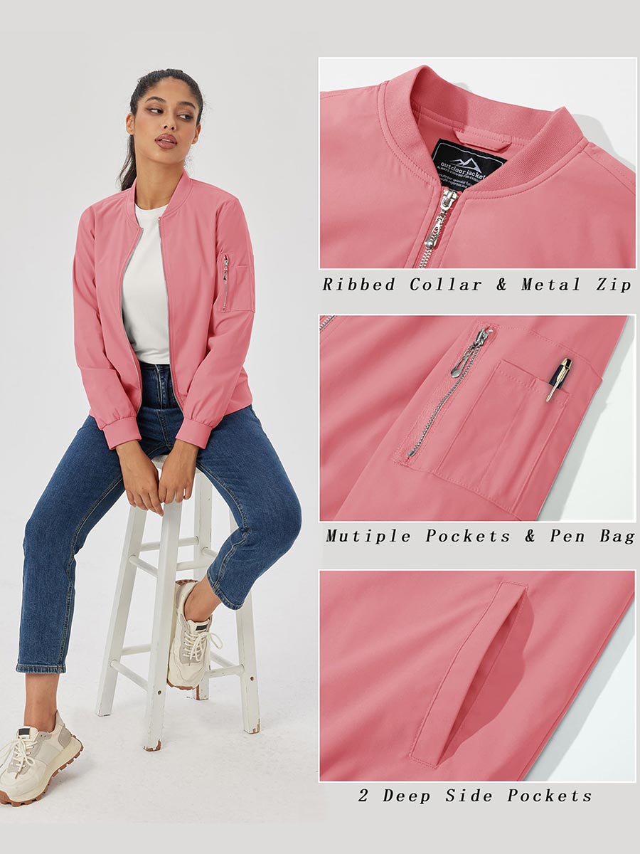 TACVASEN Gery Pink Women's Bomber Jackets Lightweight Casual Jacket