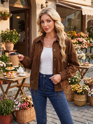 TACVASEN Brown Women's Casual Collared Suede Jacket