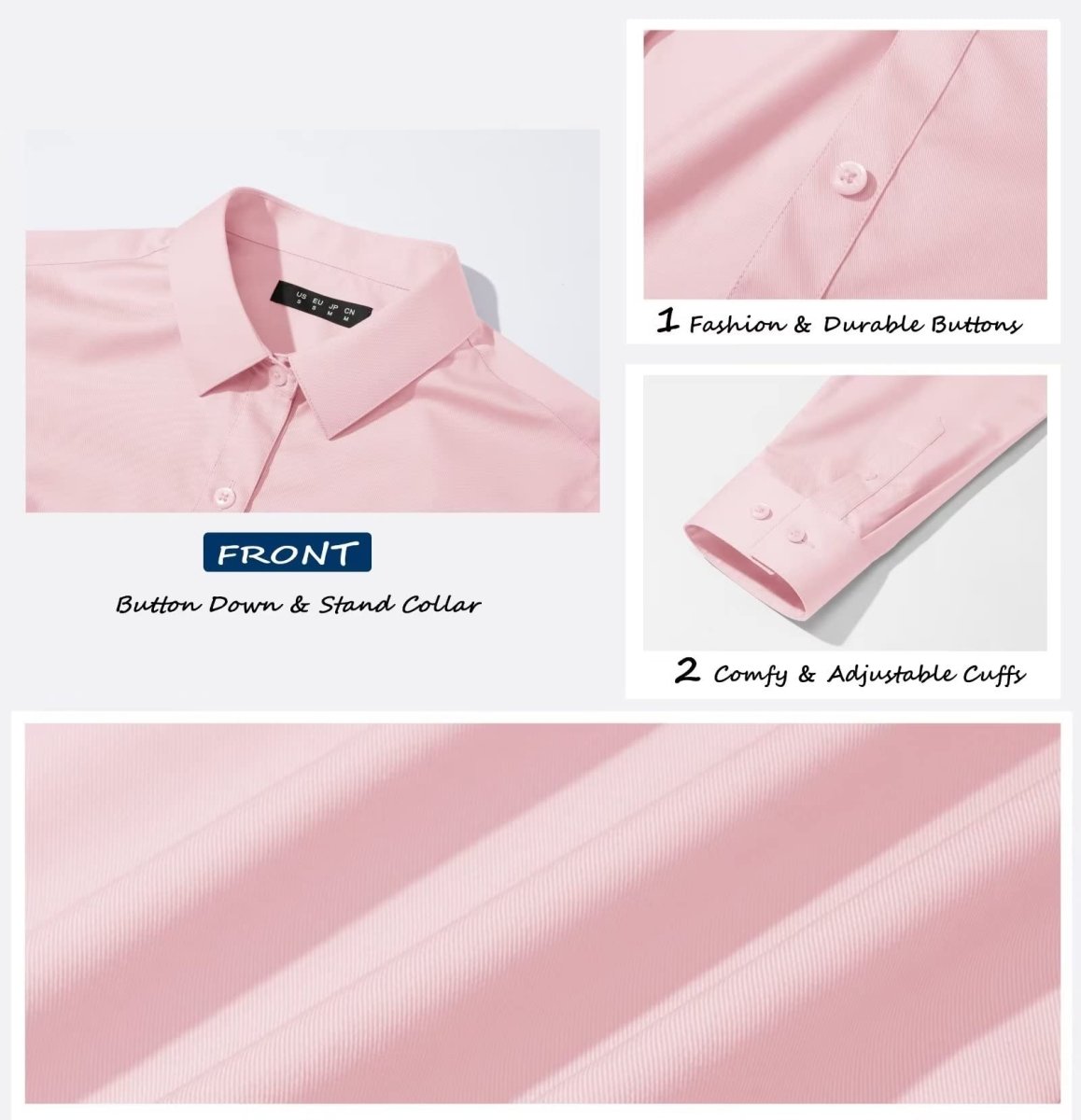 TACVASEN Light Pink Women's Collared Dress Shirt Casual Office Wear Blouse