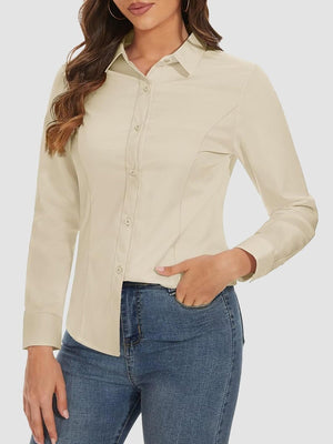 TACVASEN Light Khaki Women's Collared Dress Shirt Casual Office Wear Blouse