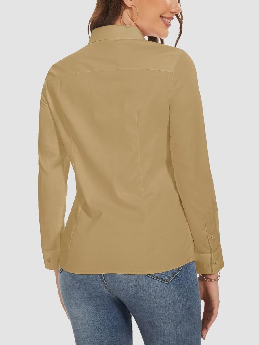 TACVASEN Khaki Women's Collared Dress Shirt Casual Office Wear Blouse