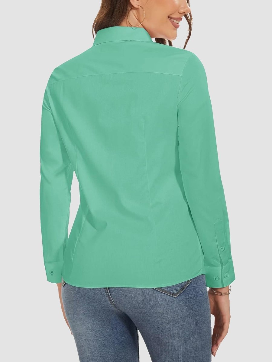 TACVASEN Grayish Green Women's Collared Dress Shirt Casual Office Wear Blouse