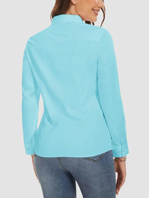 TACVASEN Sky Blue Women's Collared Dress Shirt Casual Office Wear Blouse