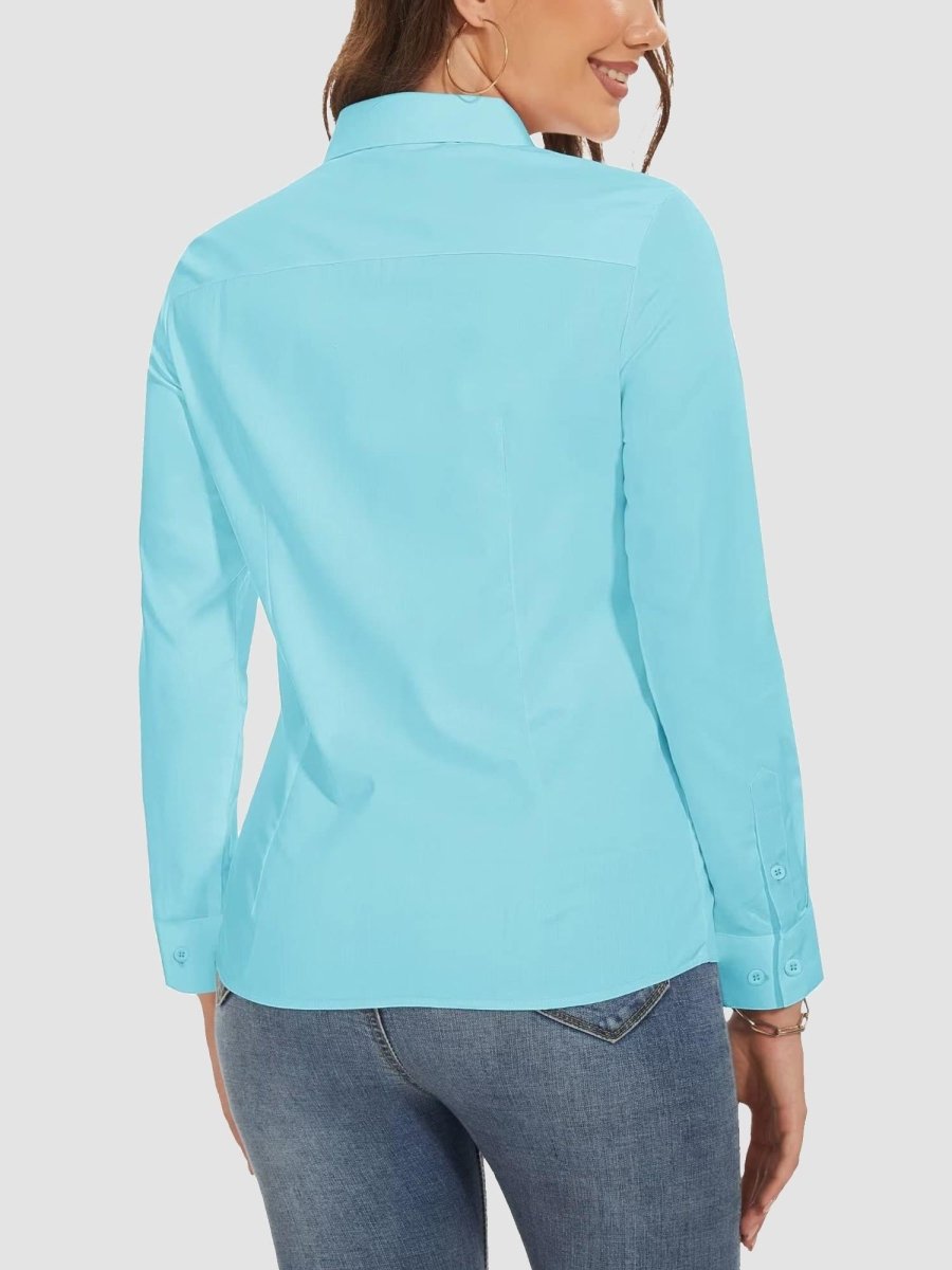 TACVASEN Sky Blue Women's Collared Dress Shirt Casual Office Wear Blouse