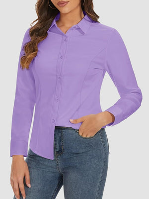 TACVASEN Light Purple Women's Collared Dress Shirt Casual Office Wear Blouse