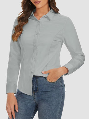 TACVASEN Light Grey Women's Collared Dress Shirt Casual Office Wear Blouse